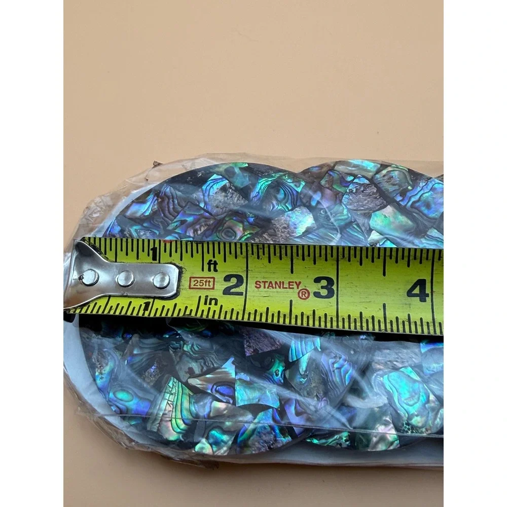 Vintage Abalone Shell Mosaic Coasters Set of 6 Iridescent Paua Cork Back 3.5